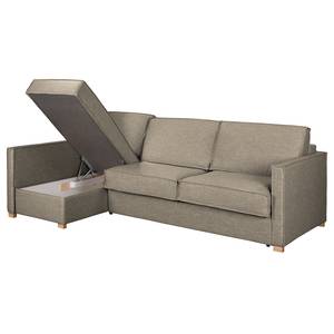 Ecksofa Posio Webstoff - Matt Sandgrau - Longchair davorstehend links