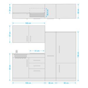 Keukenblok Toronto II Hoogglans Grijs/Grafietkleurig - Breedte: 190 cm - Glas-keramisch