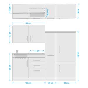 Küchenzeile Toronto II Hochglanz Grau / Graphit - Breite: 210 cm - Glaskeramik