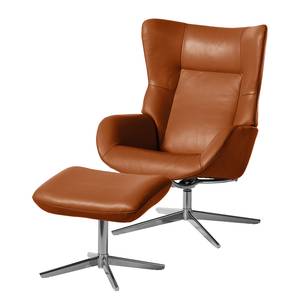 Relaxfauteuil Salla echt leer - incl. hocker - Leer Daleb: Goudbruin