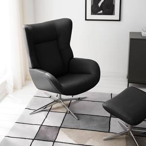 Relaxfauteuil Salla echt leer - incl. hocker - Leer Daleb: Zwart