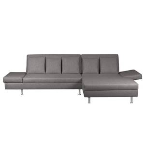 Ecksofa Maxmo Flachgewebe - Dunkelgrau - Longchair davorstehend rechts