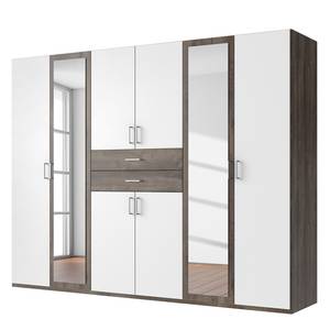 Armoire Diver Blanc / Imitation chêne foncé - Largeur : 270 cm