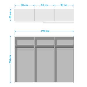 Zweefdeurkast Bert Alpinewit/Eiken planken look - Breedte: 270 cm