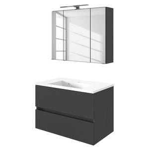 Badkamerset Tira (2-delig) inclusief verlichting - Mat grijs - Breedte: 80 cm