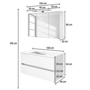 Salle de bain Tira (2 éléments) Éclairage inclus - Gris mat - Largeur : 100 cm