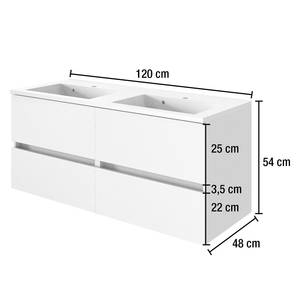 Salle de bain Tira (2 éléments) Éclairage inclus - Blanc mat - Largeur : 120 cm