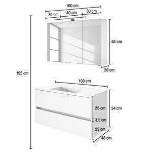 Salle de bain Tira (2 éléments) Éclairage inclus - Blanc mat - Largeur : 100 cm