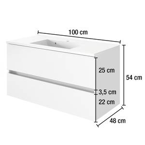 Salle de bain Tira (2 éléments) Éclairage inclus - Blanc mat - Largeur : 100 cm