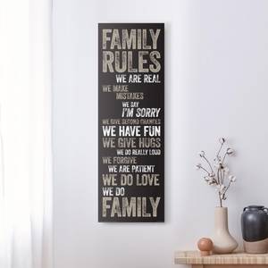 Afbeelding Family Rules verwerkt hout - zwart/beige