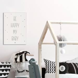 Afbeelding Be Happy verwerkt hout - wit