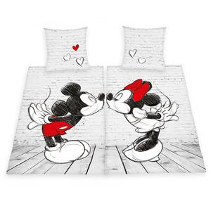 Beddengoed Mickey & Minnie (set van 2) katoen - lichtgrijs/rood - 135x200cm + kussen 80x80cm