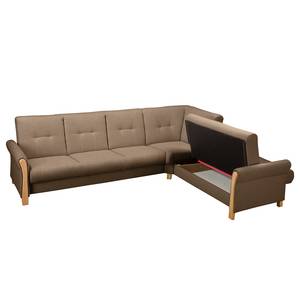 Ecksofa Outwell Strukturstoff - Braun - Ottomane davorstehend rechts