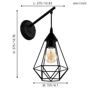 Wandlamp Tarbes staal - 1 lichtbron - Zwart