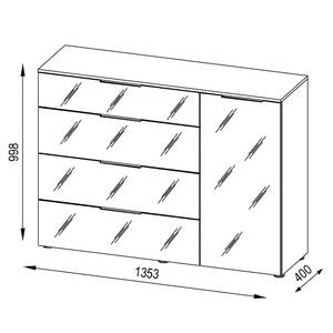 Kommode Trend V Glas - Weiß / Eiche Sonoma Dekor