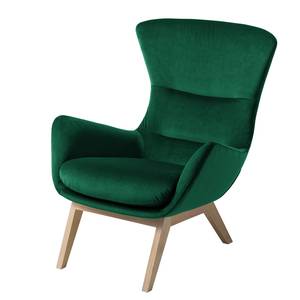 Fauteuil Hepburn I fluweel - Velours Shyla: Donkergroen - Lichte eikenhouten