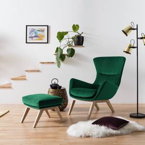 Fauteuil Hepburn I fluweel - Velours Shyla: Donkergroen - Lichte eikenhouten