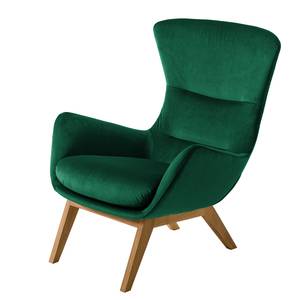 Fauteuil Hepburn I fluweel - Velours Shyla: Donkergroen - Donkere eikenhout