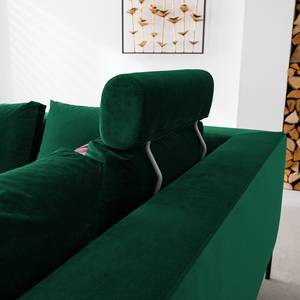 Canapé d’angle MADISON avec ottomane Velours - Velours Shyla: Vert foncé - Largeur : 255 cm - Méridienne longue à droite (vue de face)
