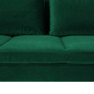 Canapé d’angle MADISON avec ottomane Velours - Velours Shyla: Vert foncé - Largeur : 255 cm - Méridienne longue à droite (vue de face)