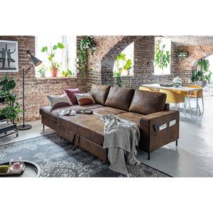 Ecksofa Sagata mit Longchair Microfaser Afua: Kaffeebraun - Longchair davorstehend links - Mit Schlaffunktion