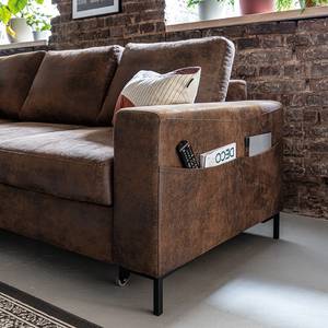 Ecksofa Sagata mit Longchair Vintage Braun - Longchair davorstehend links - Mit Schlaffunktion