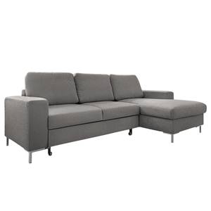 Ecksofa Fiesta I Strukturstoff - Platin - Longchair davorstehend rechts - Mit Schlaffunktion