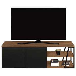 Meuble TV Albi Placage en bois véritable - Noyer / Noir