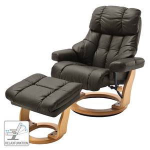 Fauteuil relax et repose-pieds Grunewald Cuir véritable / Imitation cuir - Limon - Marron clair