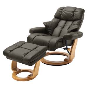 Fauteuil relax et repose-pieds Grunewald Cuir véritable / Imitation cuir - Limon - Marron clair