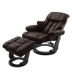 Fauteuil relax et repose-pieds Grunewald Cuir véritable / Imitation cuir - Marron - Noir