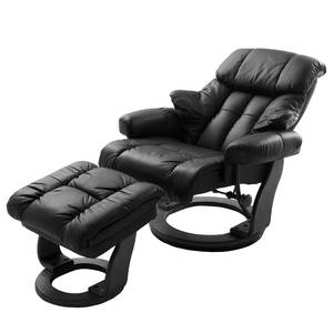 Fauteuil relax et repose-pieds Grunewald Cuir véritable / Imitation cuir - Noir - Noir