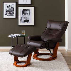 Fauteuil relax + repose-pieds Westerwald Cuir véritable / Imitation cuir - Marron