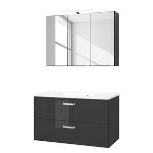 Badkamerset Zeehan (2-delig) inclusief verlichting - Hoogglans Grijs/Grafietkleurig - Breedte: 90 cm