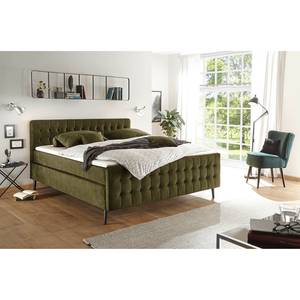 Lit boxspring Multia Revêtement : tissu - Vert olive