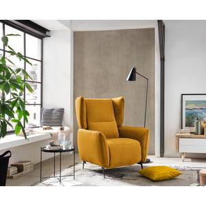 Fauteuil Lehi Velours - Jaune moutarde - Sans fonction - Sans repose-pieds