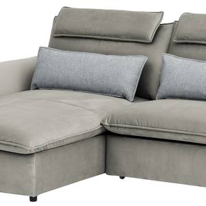 Ecksofa Coolin Samt - Platin - Longchair davorstehend links - Schlaffunktion - Bettkasten