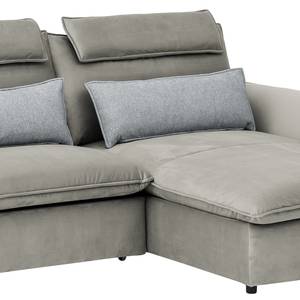 Ecksofa Coolin Samt - Platin - Longchair davorstehend rechts - Schlaffunktion - Bettkasten