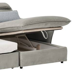 Canapé d’angle Coolin Velours - Platine - Méridienne courte à droite (vue de face) - Fonction couchage - Coffre de lit