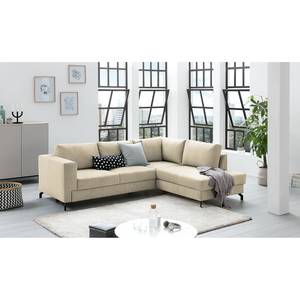 Ecksofa Manso Webstoff - Hellbeige - Ottomane davorstehend rechts - Keine Funktion