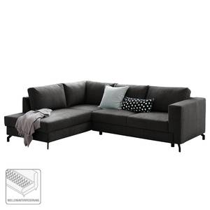 Ecksofa Manso Webstoff - Schwarz - Ottomane davorstehend links - Schlaffunktion - Bettkasten