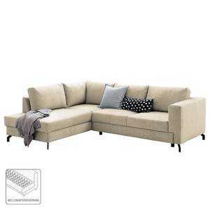 Ecksofa Manso Webstoff - Hellbeige - Ottomane davorstehend links - Schlaffunktion - Bettkasten