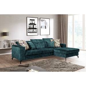 Ecksofa Atmore Samt - Petrol - Longchair davorstehend rechts