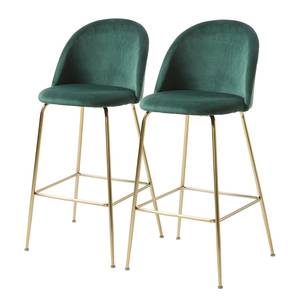 Chaises de bar Jobos (lot de 2) Velours / Métal - Doré - Vert foncé