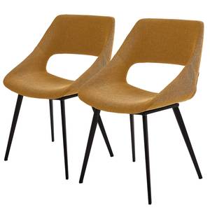 Gestoffeerde stoelen Hardy (set van 2) geweven stof/metaal - zwart - Mosterdgeel