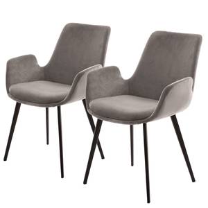 Chaises à accoudoirs Bolney I (lot de 2) Velours / Métal - Noir - Gris