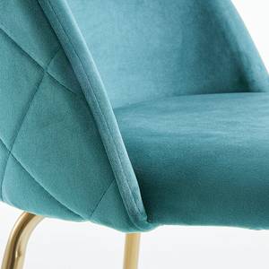 Chaises de bar Jobos (lot de 2) Velours / Métal - Doré - Turquoise