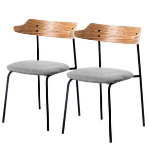 Eetkamerstoelen Ophir (set van 2) geweven stof/metaal - Eikenhoutlook/Lichtgrijs