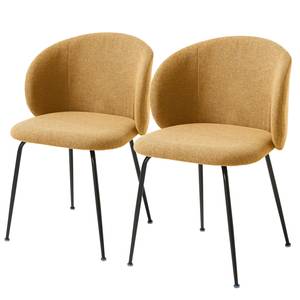 Gestoffeerde stoelen Mellis (set van 2) structuurstof/metaal - zwart - Mosterdgeel