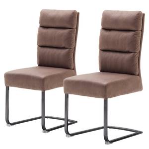 Chaises cantilever Redan (lot de 2) Microfibre / Acier - Marron vintage - Noir